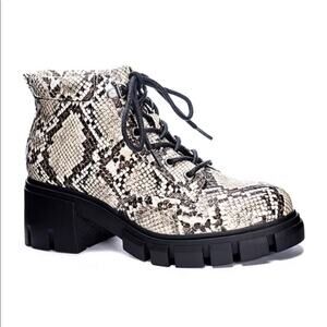 Dirty Laundry Snake Print Chunky Boots - Black and Cream
